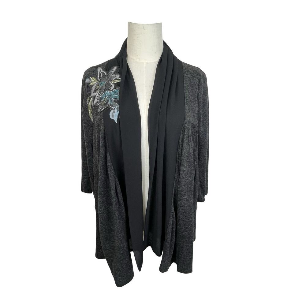Lulumari Anthropologie Heathered Dark Gray Embroidered Wool Cardigan Size Medium